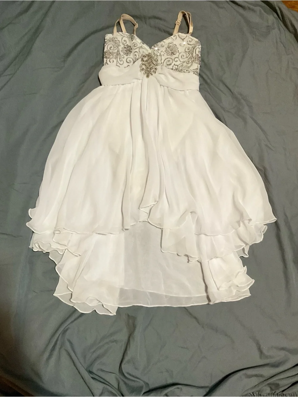 White Sequin Lyrical Dance Costume with Detachable Sleeves